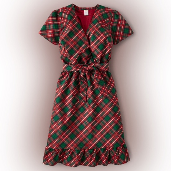 Gymboree Dresses & Skirts - Gymboree Womens Red Green Plaid Royal Christmas Plaid Dupioni Wrap Dress NWT